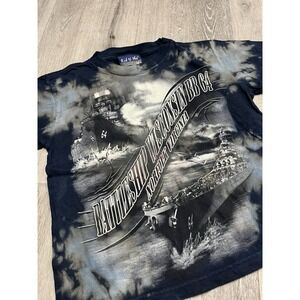Vintage 90s Battleship Wisconsin BB64 AOP Tie Dye Black T Shirt Size Small